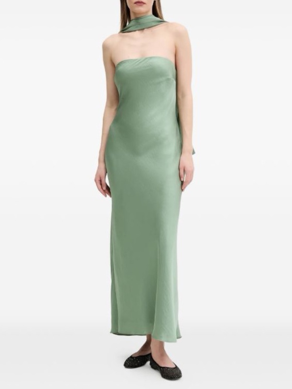 Abercrombie Strapless Sage Green Satin Slip Dress with Neck Scarf